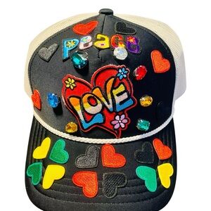 Colorful Embellished Love & Peace Hat